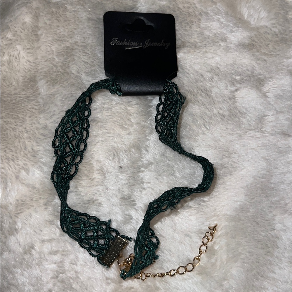 NWT BUNDLE OF 3 💋 CROCHETED LACE CHOKERS WITH EXTENDERS ROSE/GOLD/GREEN OS - Picture 2 of 12